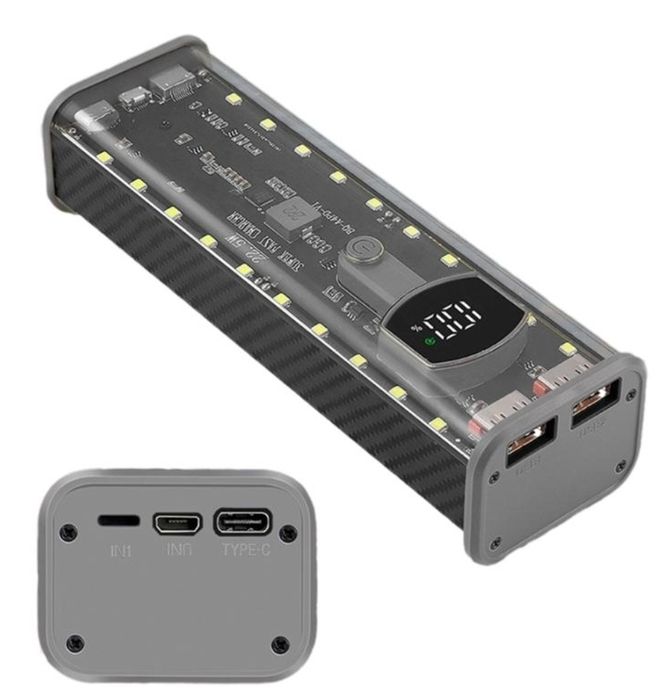 4*21700 Кейс для акумуляторів живлення, порт USB C DIY 22W, ліхтар
