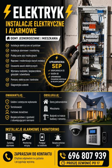 ⚡️Instalacje Elektryczne Domów i Mieszkań | Tel. 696 807 939