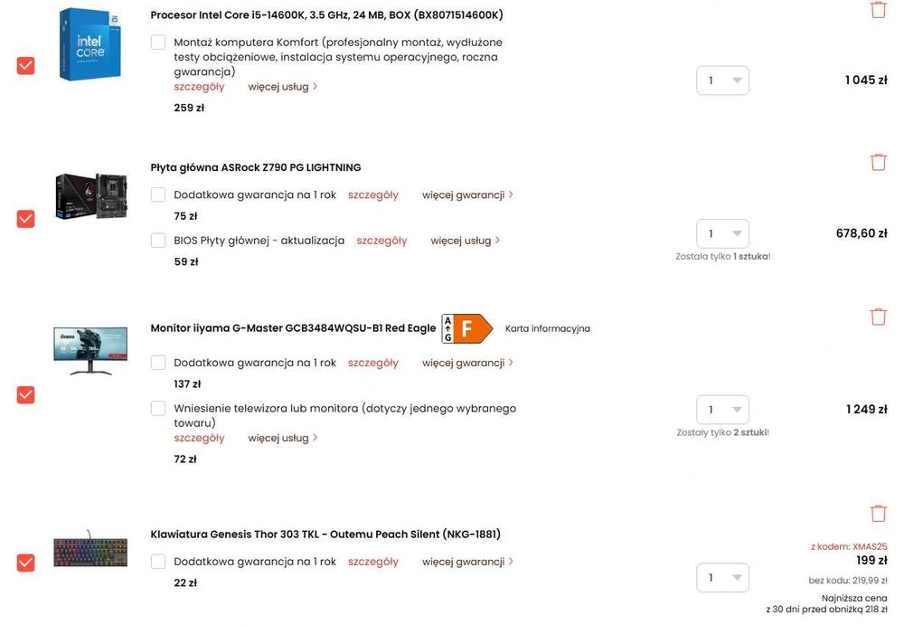 KOMPUTER GAMINGOWY I5-14600K 32GB ram monitor 1440p 180hz