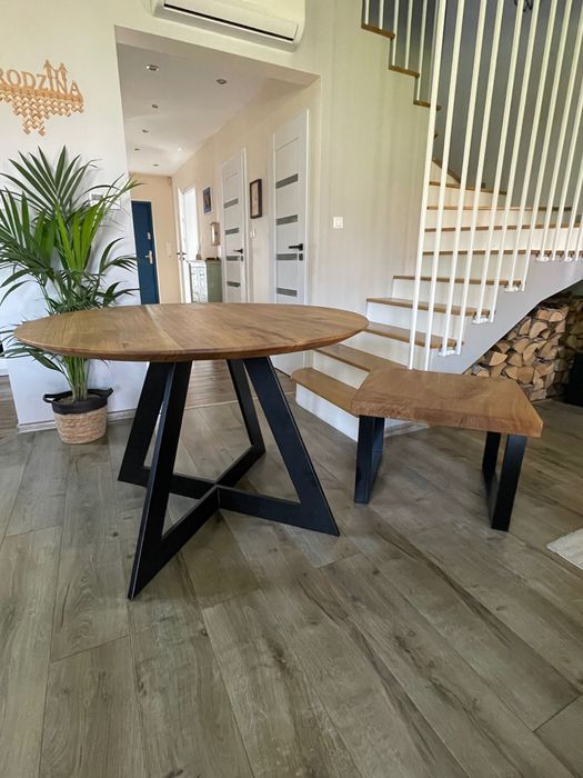Okrągły stół dębowy i stolik kawowy dębowy, LOFT