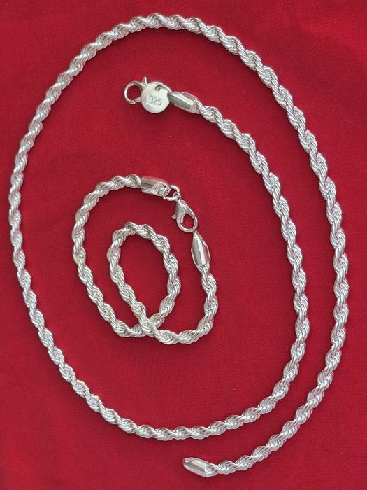 925 Zestaw Komplet Bransoletka Łańcuszek Naszyjnik Kordel Twist Chain