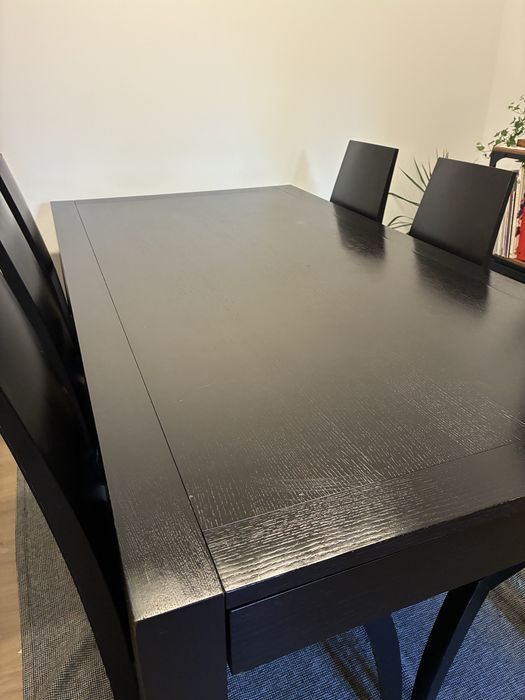 Mesa e cadeiras madeira Wengue 1,80m a 2,80 m