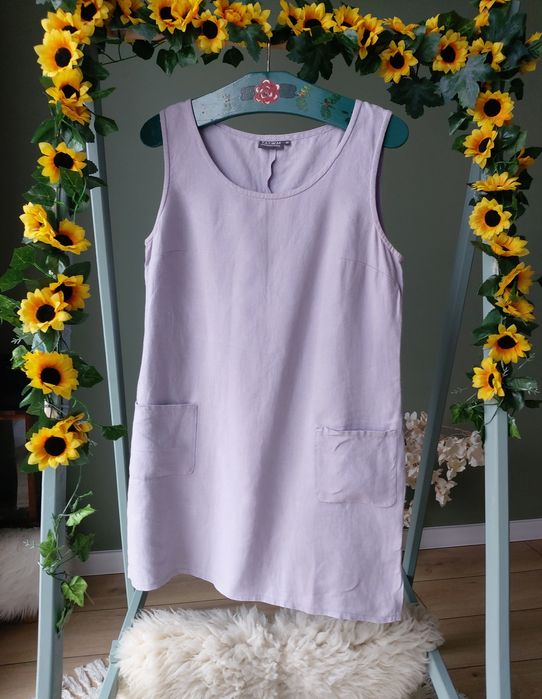 Damska liliowa tunika letnia lniana Tatuum z kieszeniami linen M / L