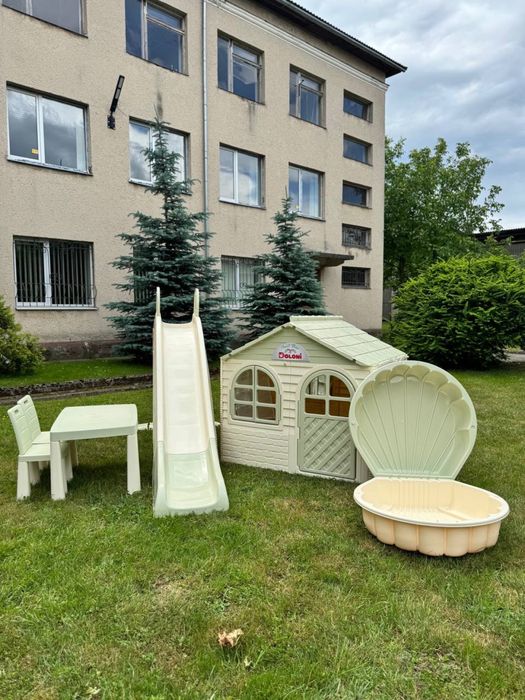 ‼️РОЗПРОДАЖ СКЛАДА‼️ Набір дитячий ТМ Doloni великий ігровий майданчик будиночок гірка пісочниця стіл та стільці машинка з спуском тачка