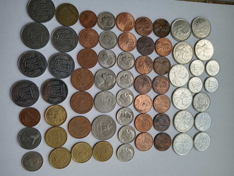 Монети світу Канада США Європа 65шт без повторів