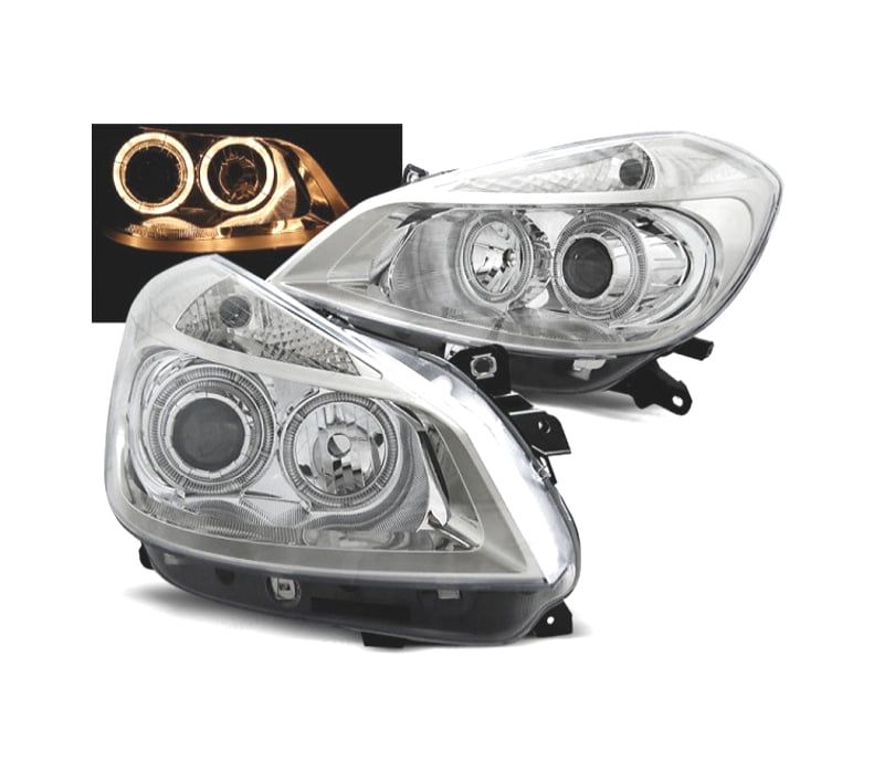 FARÓIS ANGEL EYES RENAULT CLIO 05-09 FUNDO CROMADO H1 H1