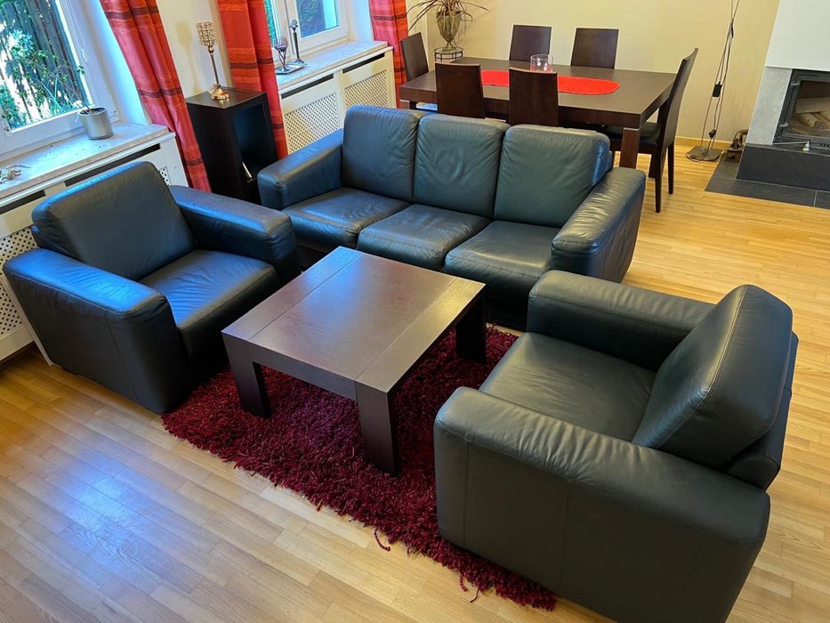 Zestaw wypoczynkowy czarna skora