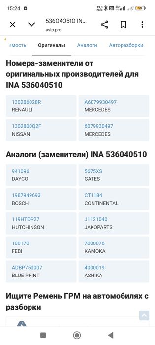 Продам новий ремінь ГРМ на 119 зубів Ina