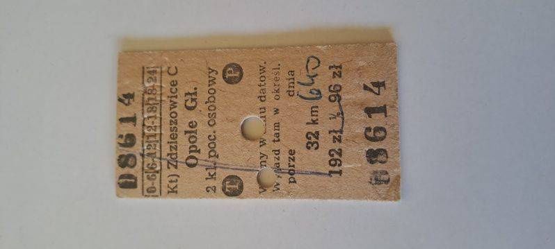 Bilet kartonikowy kolejowy PKP PRL Zdzieszowice - Opole Główne