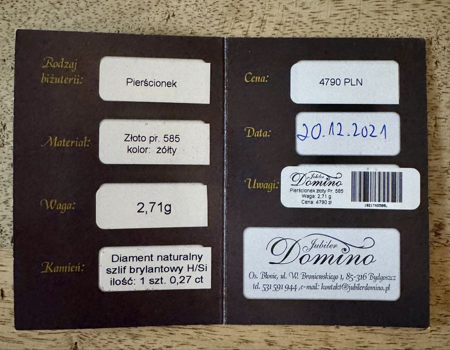 Pierścionek złoty z brylantem