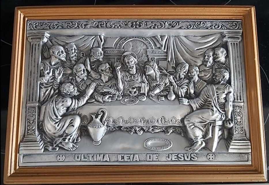 Última Ceia de Cristo, quadro em estanho antigo