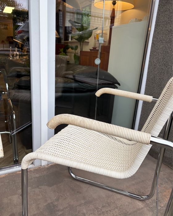 Vintage fotel chromowany rattan Axel Bruchhauser dla Tecta 1980s taras