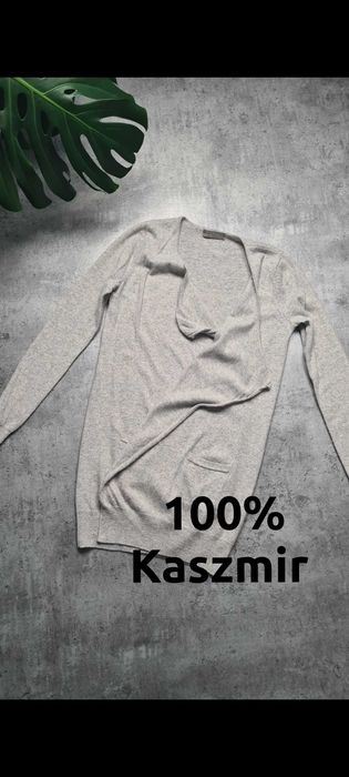 Długi kardigan, sweter 100% Kszmir. Szary. Oversize