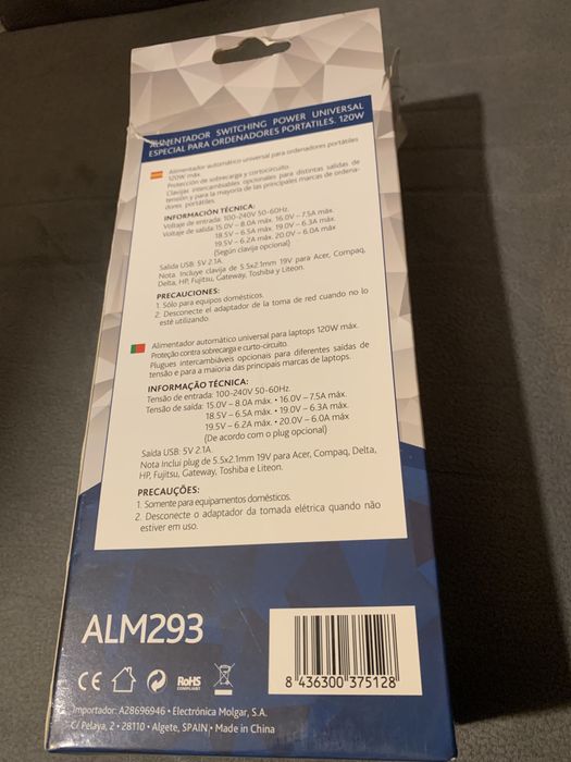 Carregador/Alimentador/ adaptador para PC universal 120W