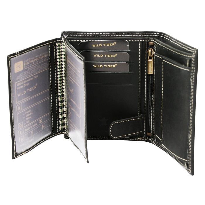 Portfel męski pionowy Wild Tiger czarny elegancki klasyczny prezent