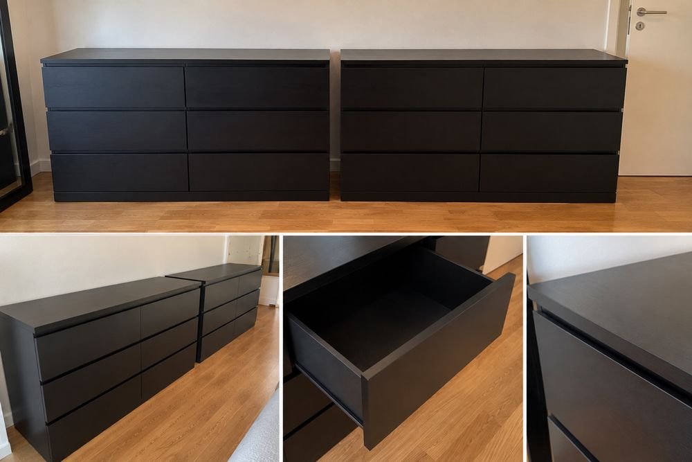 Vendo 2 Cómodas Pretas – 6 Gavetas Cada
