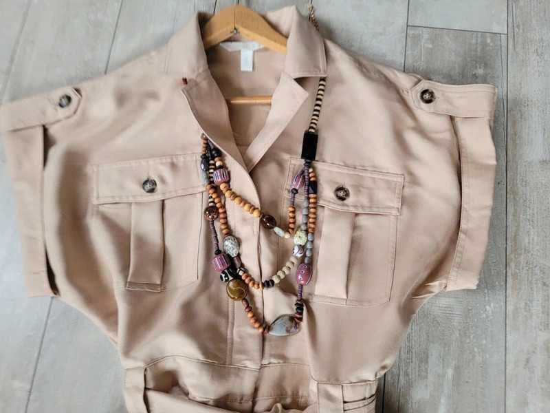 H&M beżowy kombinezon z paskiem 38 M