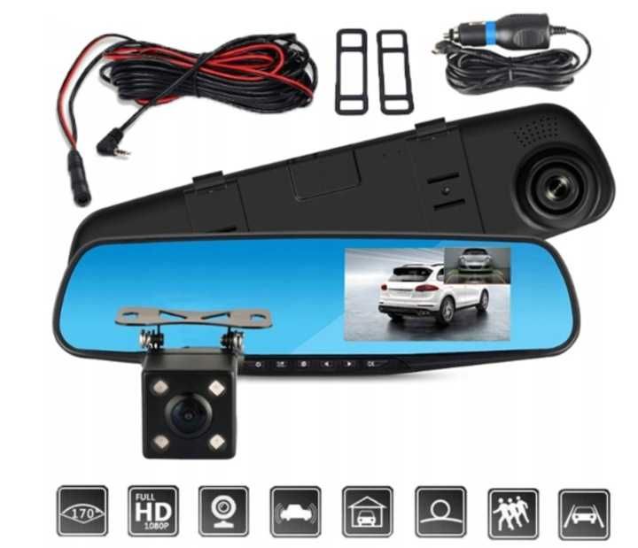 Wideorejestrator REJESTRATOR JAZDY 1080P w lusterku z kamerą cofania