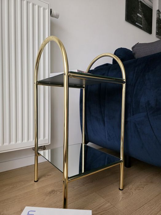 Stylowy barek stolik półka lata 80 vintage lustrzany metalowy