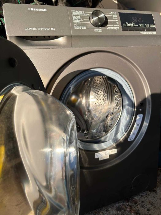 Hisense WFQP8014EVMT lavar a vapor, 8 kg, porta XL, Inox, Classe A