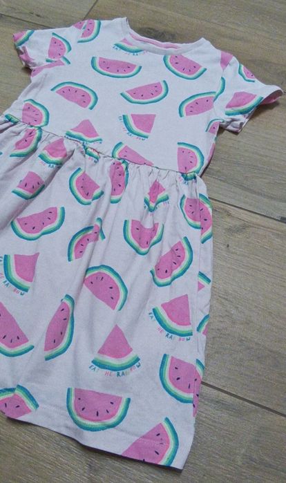 M&S 122 sukienka letnia dla dziewczynki różowa w arbuzy krótki rękaw