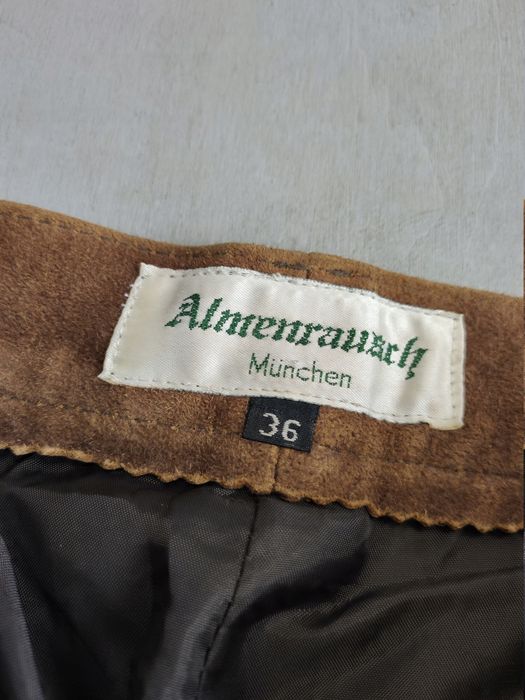 Almenrausch skórzane spodnie bawarskie folk brązowe 36