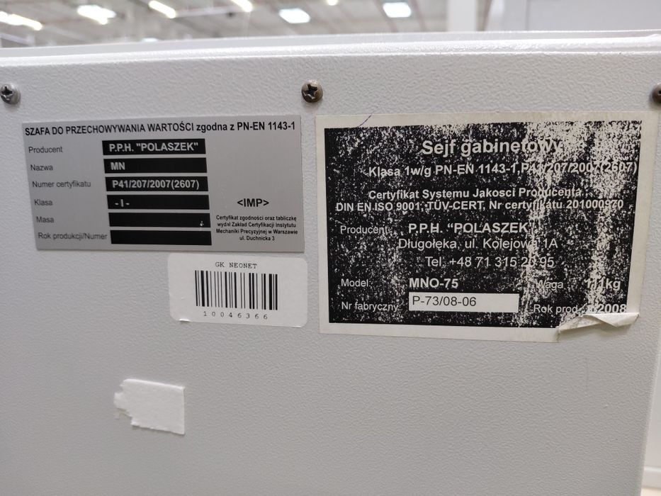 Sejf Metalkas Polaszek gabinetowy 4GB kl. I z zamkiem kluczowym