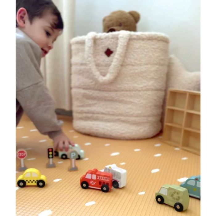 TOOKY TOY Zestaw Drewnianych Pojazdów i Znaków Drogowych w Pudełku