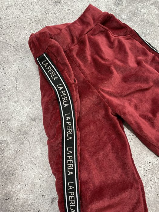 Женские теплые велюровые штаны на флисе La Perla S/M  красные бордовые