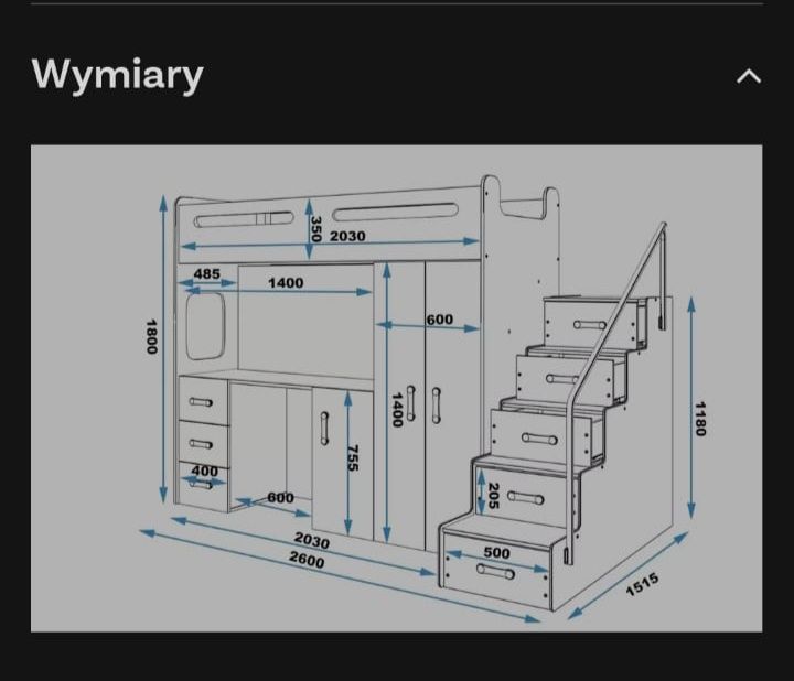 Łóżko z biurkiem i szafą