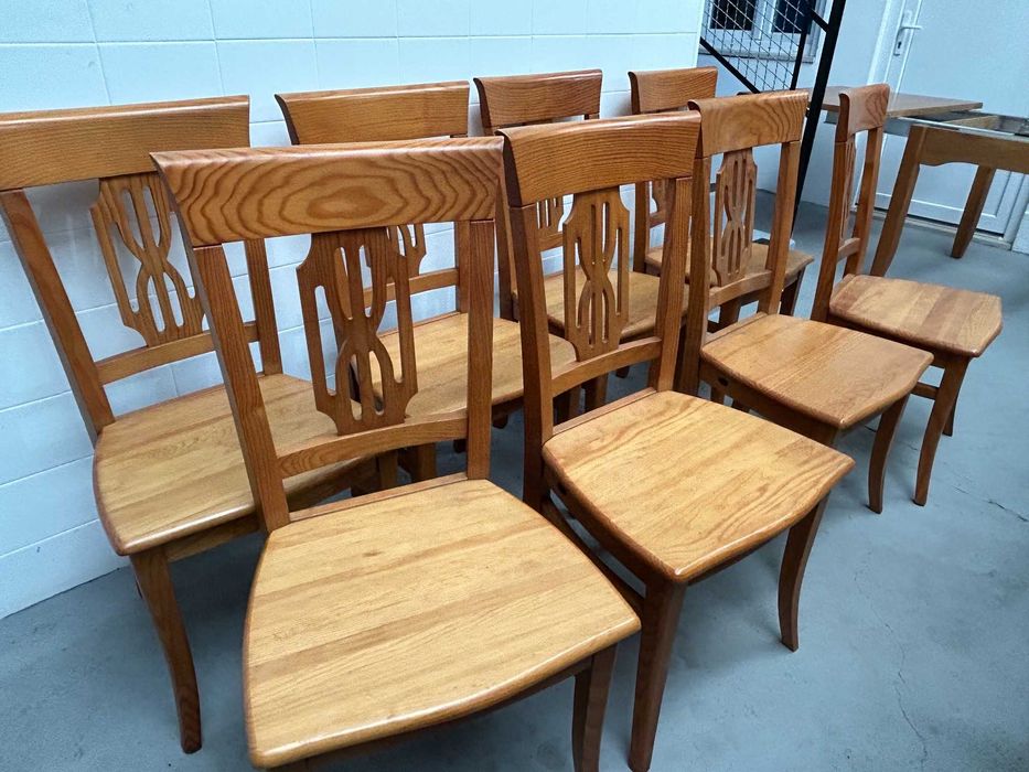 Mesa jantar + 8 cadeiras, pinho maciço