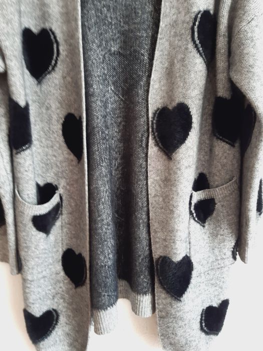 Vinceotto Alpaka Nowy długi szary kardigan gruby ciepły sweter plaszcz