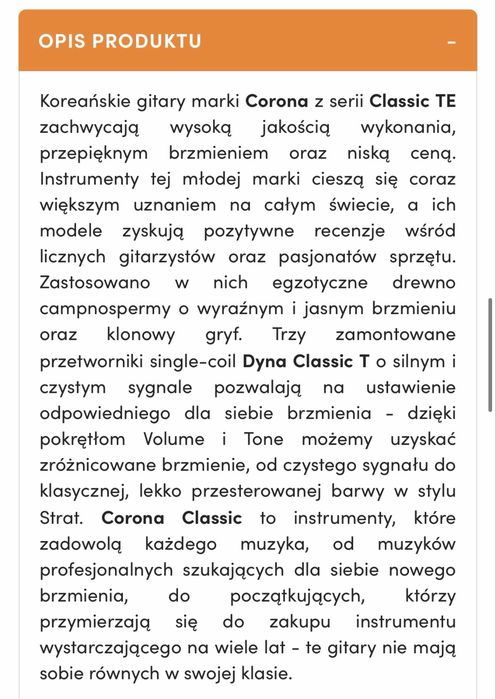 Gitara elekryczna CORONA - nowa!