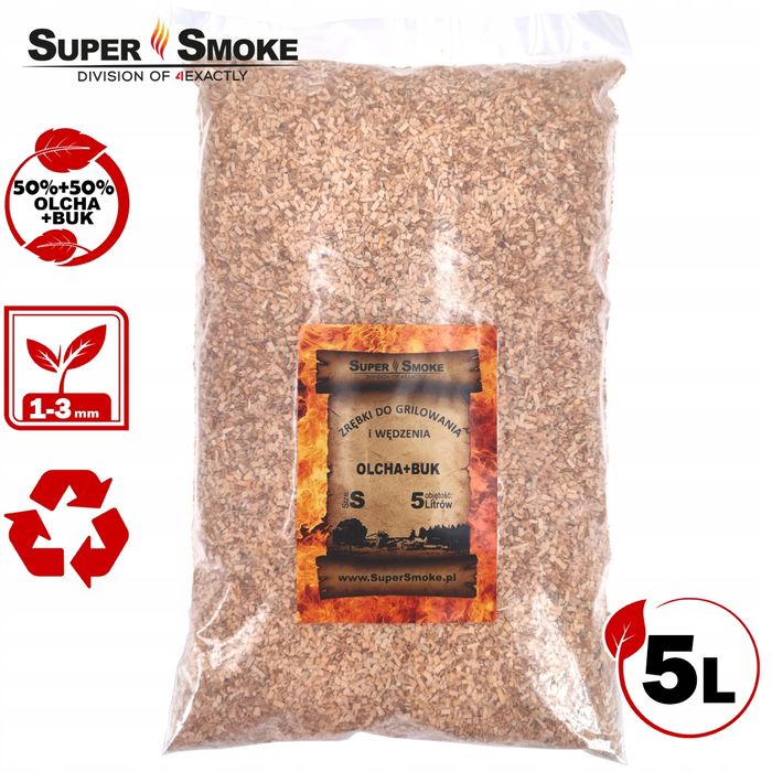 Zrębki Wędzarnicze Super Smoke OLCHA+BUK KL-02 (1-3mm) S 5L Borniak