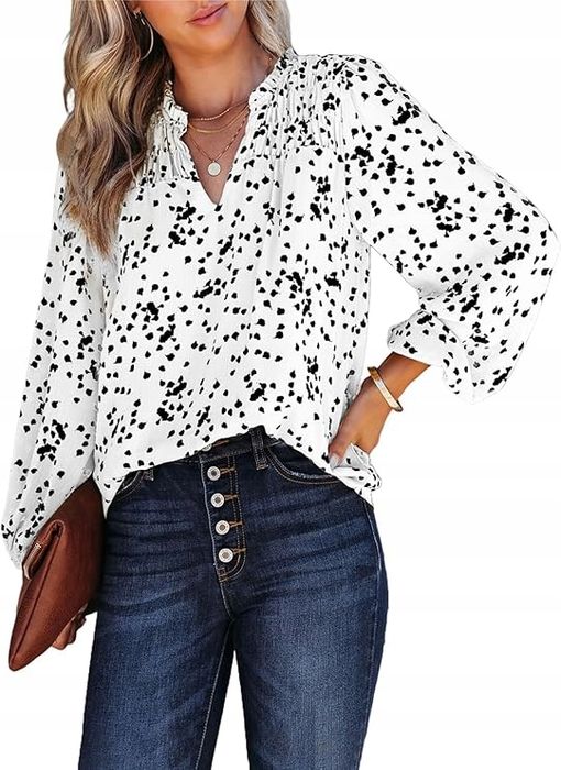 Koszula z szyfonu z długim rękawem dekoltem w serek Bluzki boho L