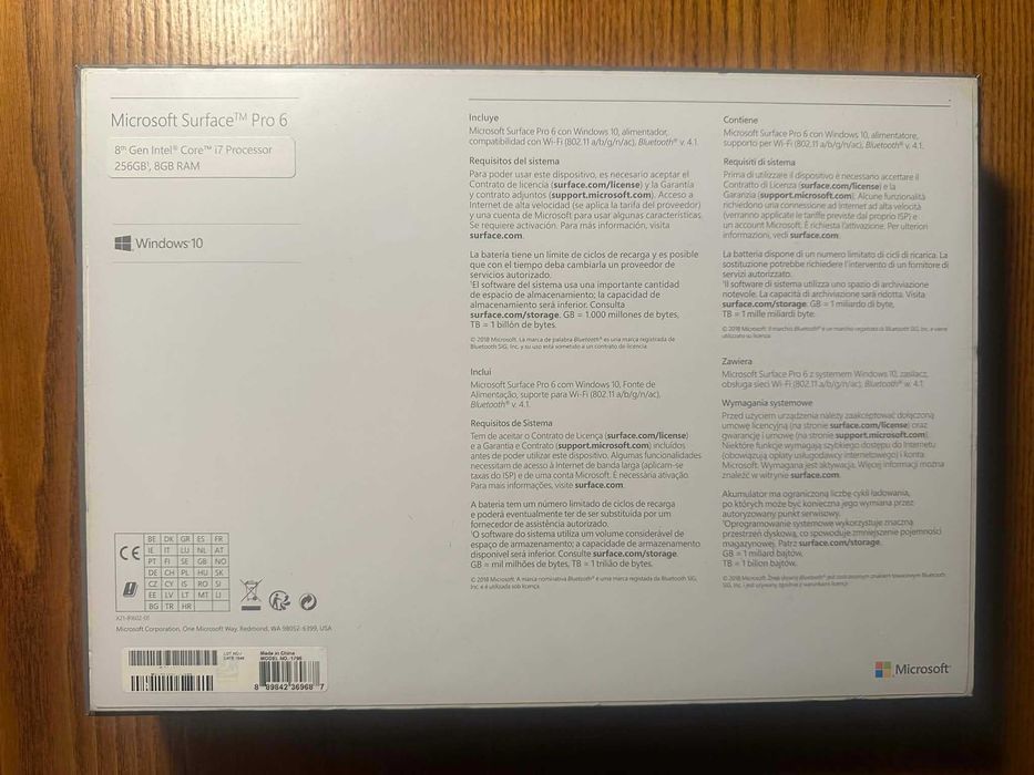 Surface Pro 6 i7 RAM 8GB  SSD 256 GB