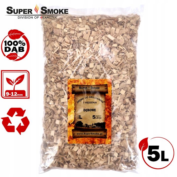 Zrębki Wędzarnicze Super Smoke DĄB KL-10 (9-12mm) Large 5 Litrów