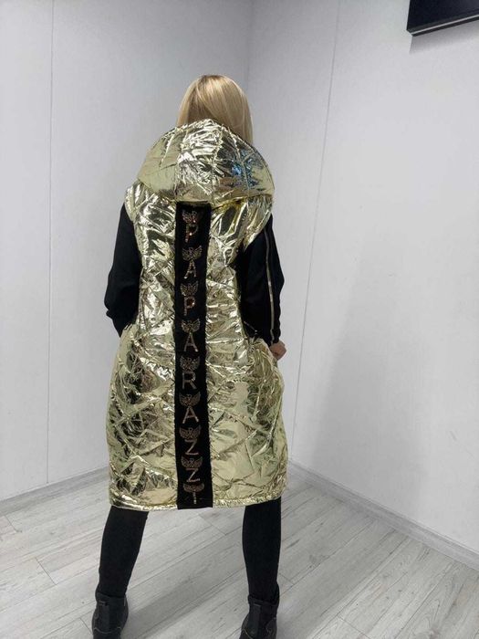 Kamizelka Złota Pikowana Kamienie Pasek Paparazzi Fashion