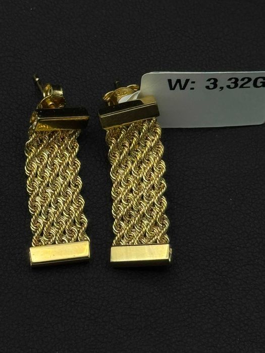 Złote Kolczyki Złoto 585 14K Wiszące Plecione Eleganckie Nowe