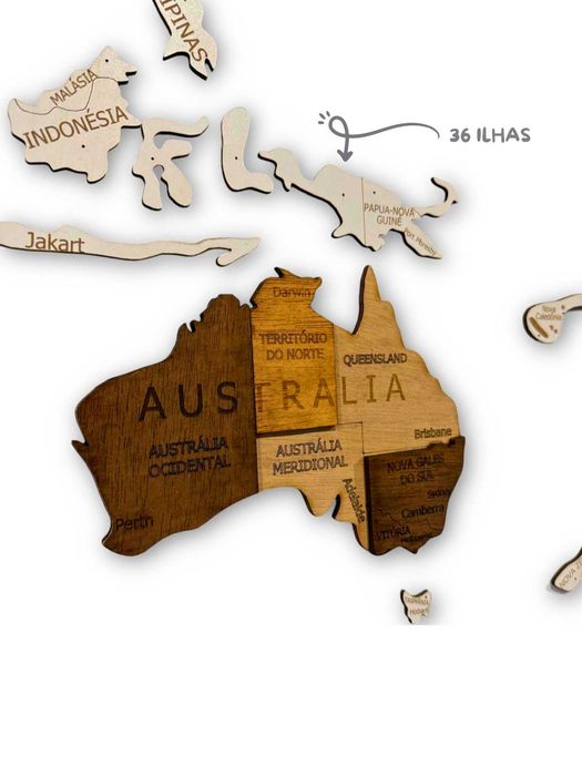 Mapa mundo em madeira decoração de parede com relevo 3d