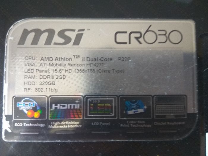 Продам б/у НОУТБУК MSI CR630. Состояние: нормальное. рабочее.