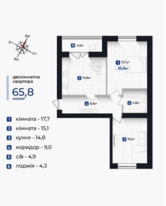 Продається простора 2-кімнатна квартира в ЖК «Козацький»