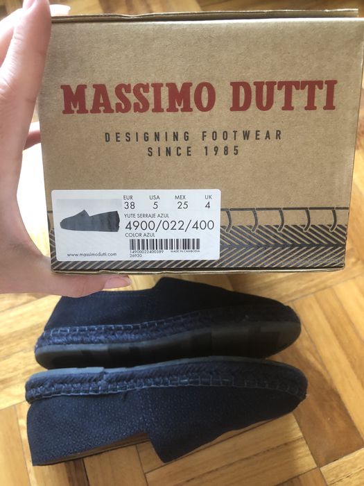 Alpercatas em pele Massimo Dutti azul marinho, unisexo