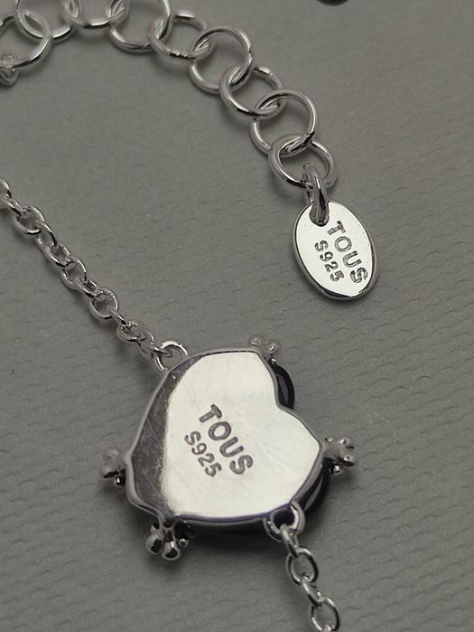 Bransoletka z srecem i misiami srebro 925 i onyks