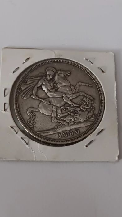 Moedas de prata de 1 coroa de 1889 e 1890. Cada uma tem 1 valor.