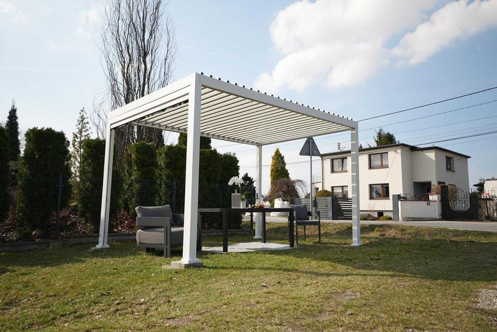 Pergola Tarasowa Ogrodowa Aluminium LED Automat Roleta