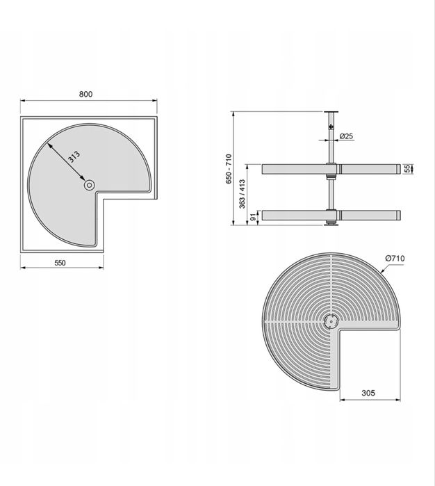 Półka obrotowa do szafki narożnej