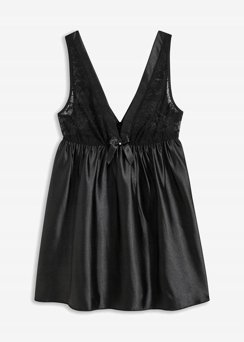 B.P.C koszula nocna babydoll satynowa czarna z koronką r.52/54