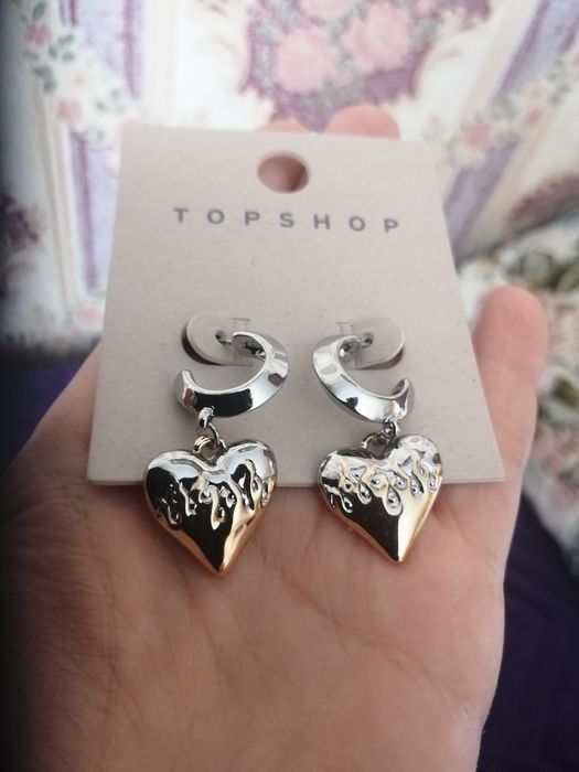 Kolczyki płonące serca srebro i złoto Topshop