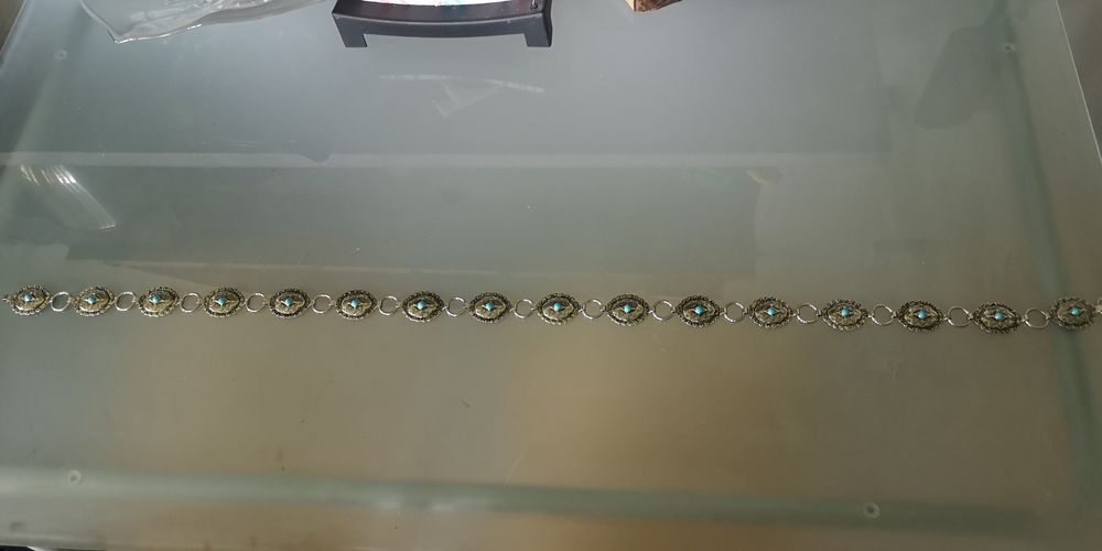 Pasek pas łańcuchów z turkusowymi oczkami  dł. 95 cm